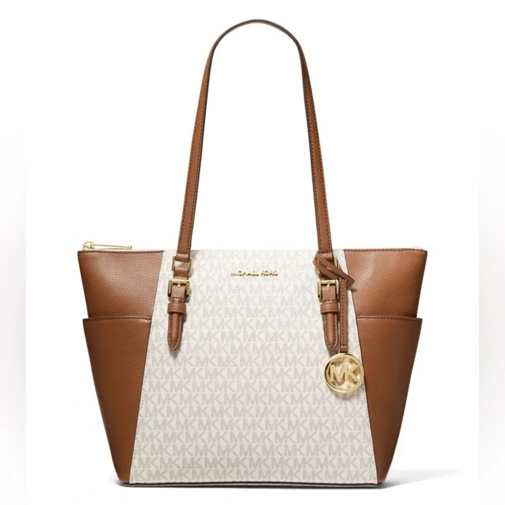 Michael Kors Charlotte Vanilla Logo Large Tote Bag Purse Jet Set New - Picture 5 of 9
